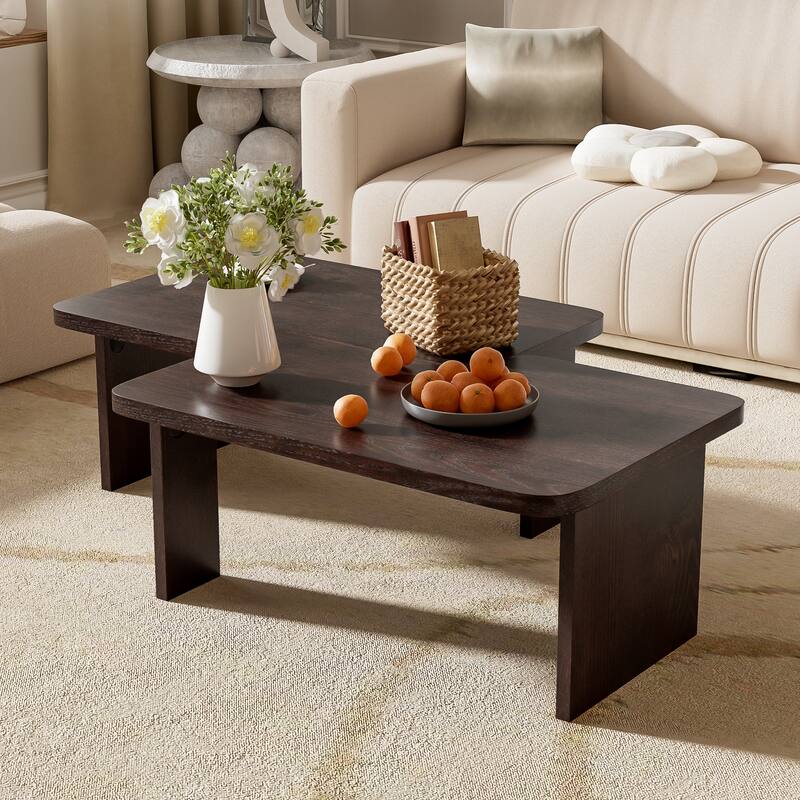 Roomfitters Minimalist Coffee Table Set, Rectangular Center Table with Two-Tone Design