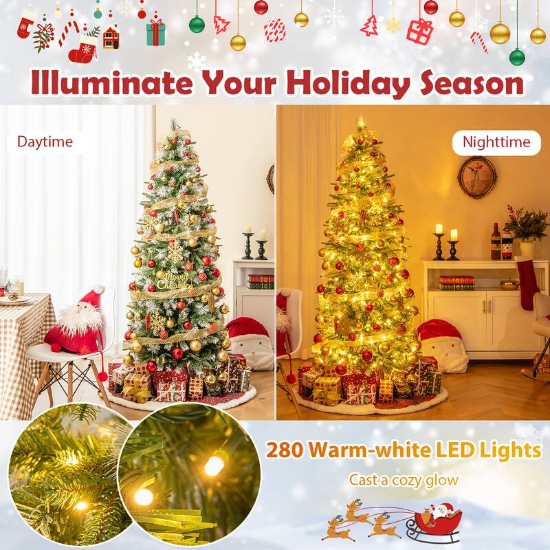 Gymax 7.5/6 FT Artificial Christmas Tree Pre-Lit Hinged Xmas Tree w/