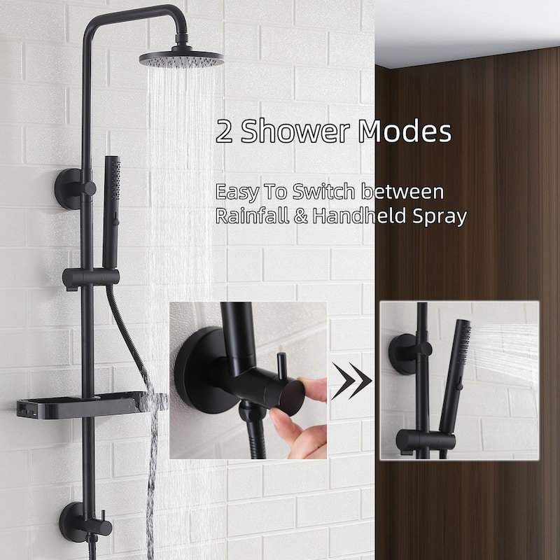 Modland 4-Way Exposed Retrofit Shower System with Rainfall & Handheld, Easy Install in Black/Nickel/Chrome