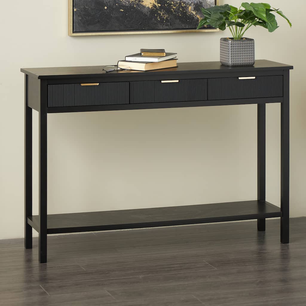 Black Wooden Handmade 3 Drawers Living Room Console Table with Gold Handles
