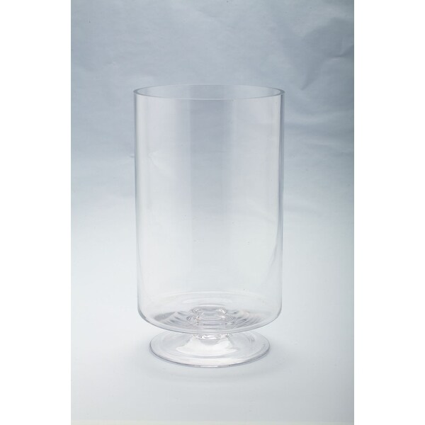 14” Cylindrical Handblown Glass Candle Holder with Pedestal - N/A