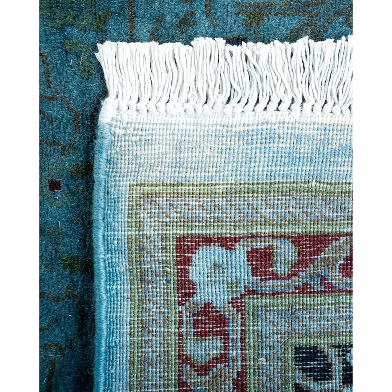 Overton Hand Knotted Wool Vintage Inspired Modern Contemporary Overdyed Blue Runner Rug - 2' 6" x 18' 1"