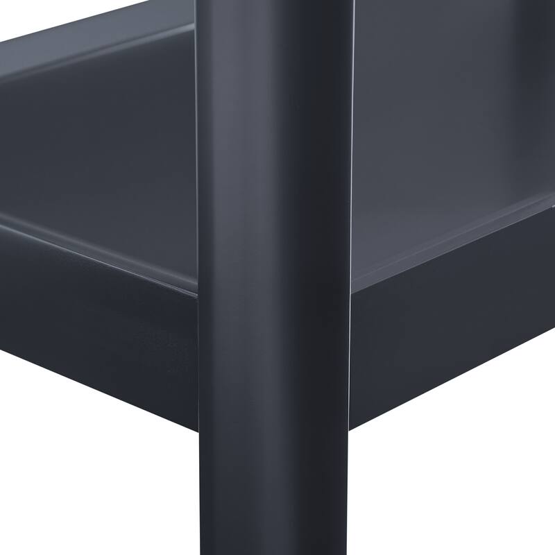 Modern Matte Black Nightstand with Two Shelves and Rounded Corners