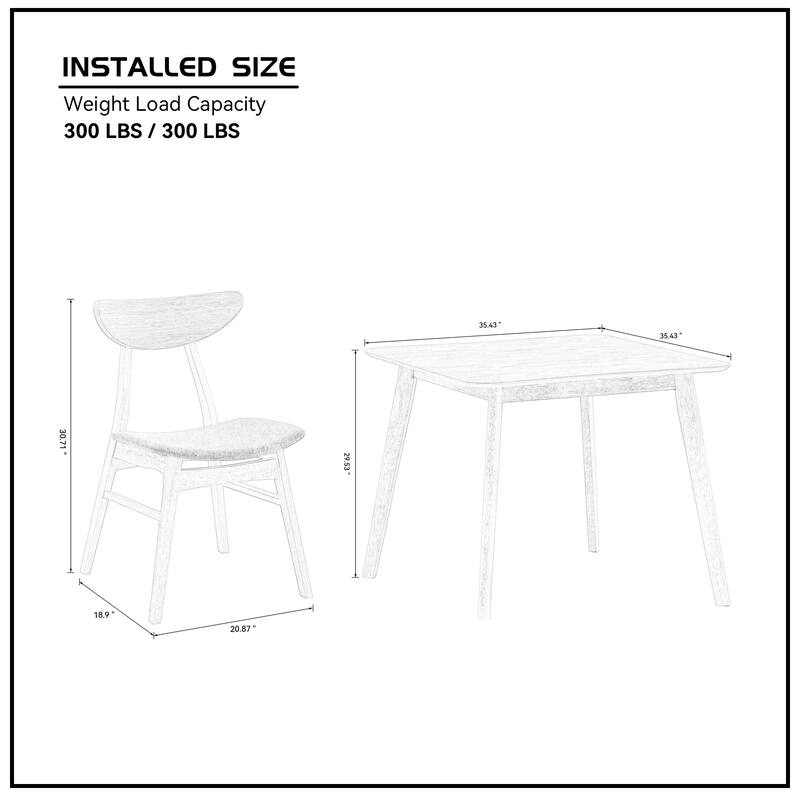 Modern Style 5-Piece Dining Set with Square Table and 4 Open Upholstered Dining Chairs