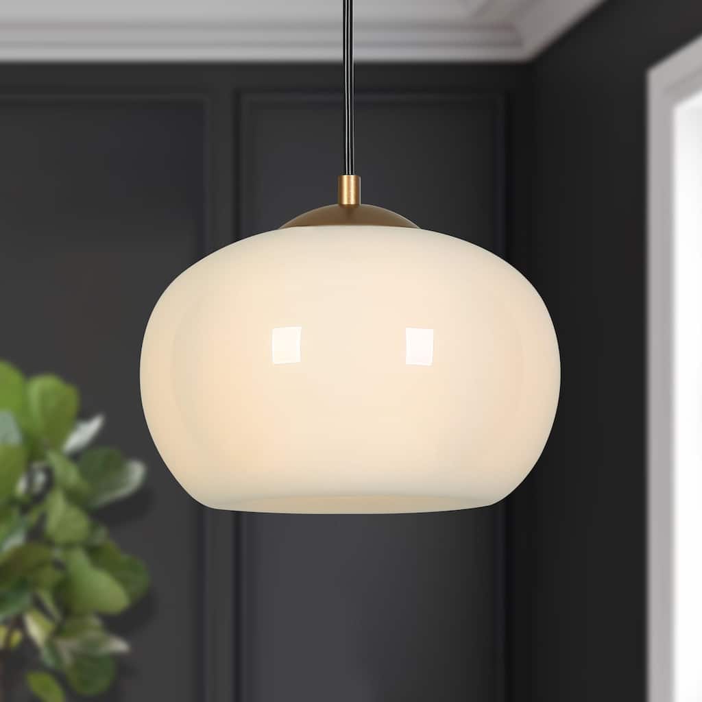 Modern 1-Light Gold Opal Glass Pendant Light for Kitchen Island Dining Room - White Gold - D9.5"xH7.5"