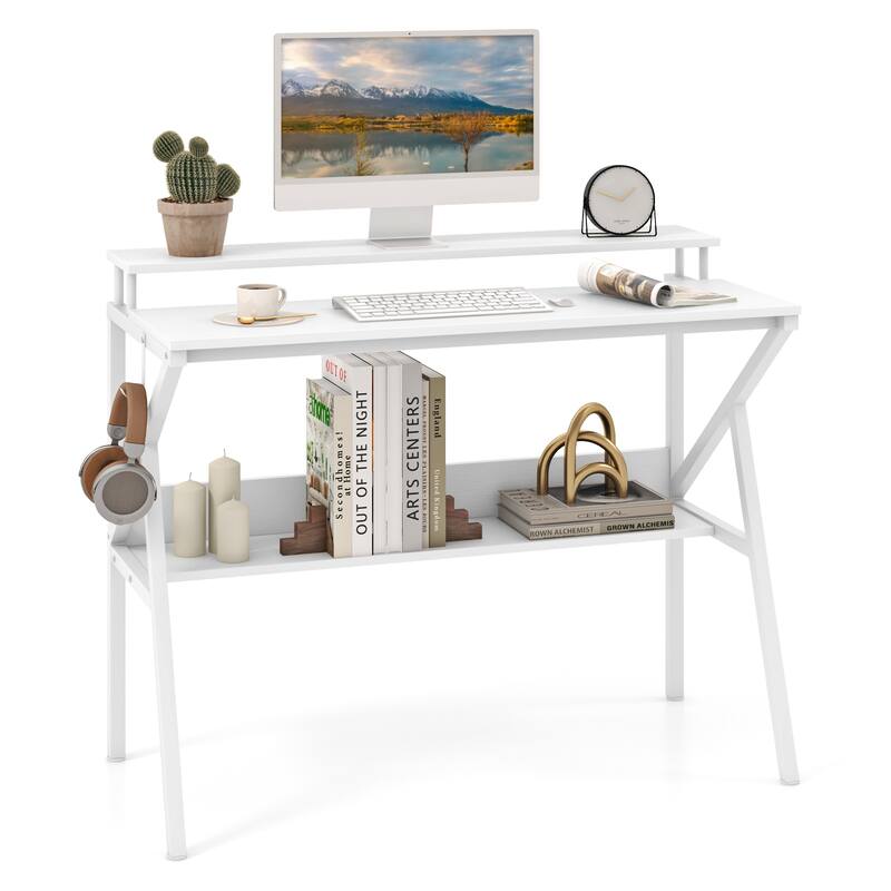 39 Inch Computer Desk with Monitor Shelf and Storage Small Home Office Gaming Table