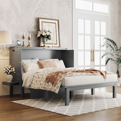 Merax Queen/Full Murphy Bed with USB Port and removable Shelves