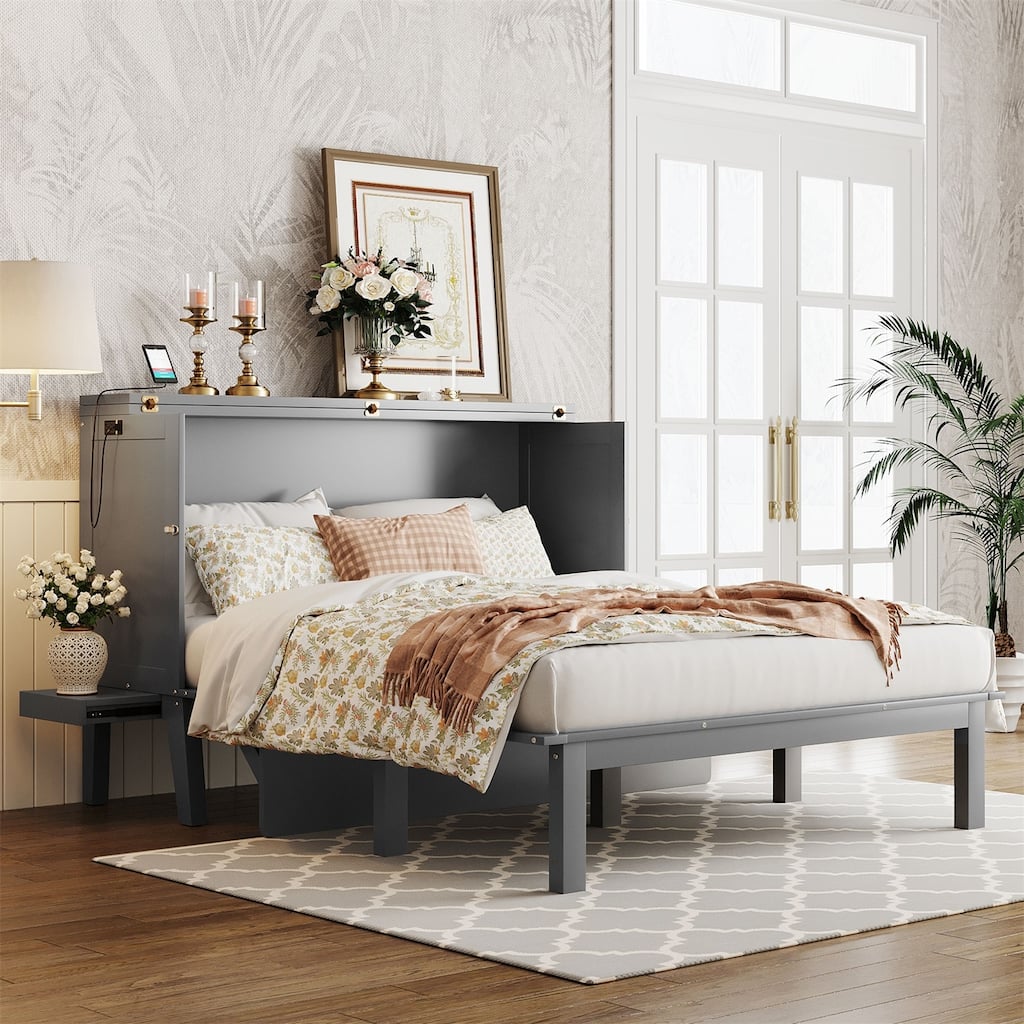 Merax Queen/Full Murphy Bed with USB Port and removable Shelves