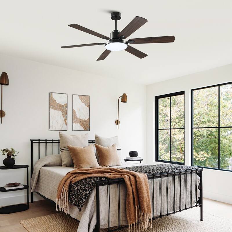60-in Modern 6-Blade Dimmable LED Ceiling Fan with Light and Remote