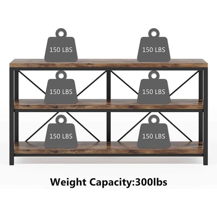 55" Industrial 3-Tier Console Table with Storage Shelves for Living Room, Hallway