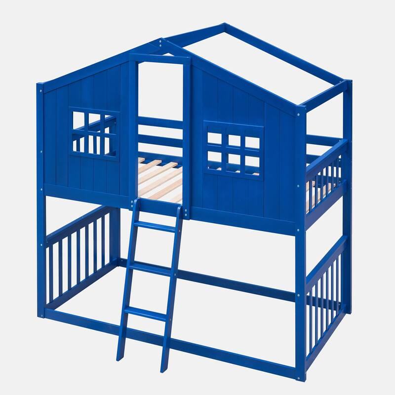 Twin Over Twin House Bunk Bed With Ladder