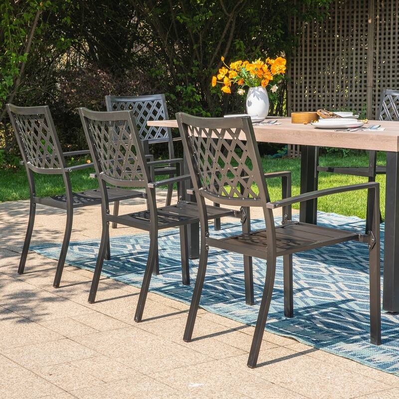 MAISON ARTS 7/9-Pieces Patio Dining Set with Metal Rectangle Expandable Table and Metal Stackable Chairs