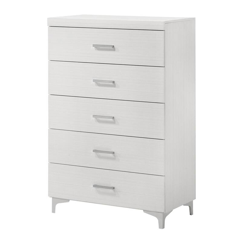 Contemporary White 5-Drawer Storage Chest, Wooden Bedroom Essential - White