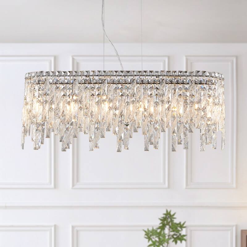 34.6'' Silver Elegant Oval Crystal Chandelier (Bulbs Not Included)