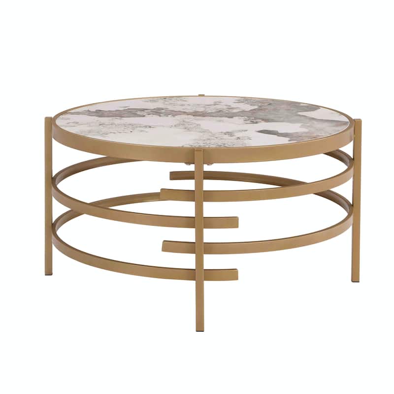 32.48'' Chrome Round Coffee Table with Sintered Stone Top