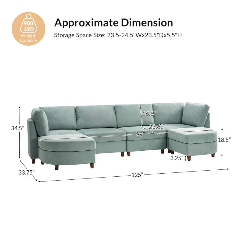 Mattia 125" Modern Under-seat Storage Sectional Sofa with Round Table and Solid Wood Legs by HULALA HOME