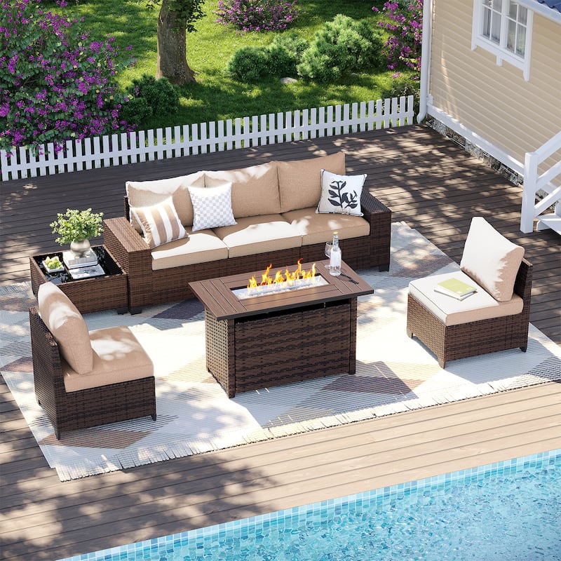 Patio Furniture Set , Outdoor Sectional Sofa Set - 7 pcs - Beige