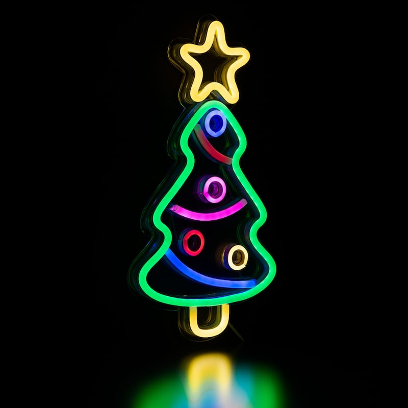 LED Neon Lighted Christmas Tree Wall or Window Decoration - 15"