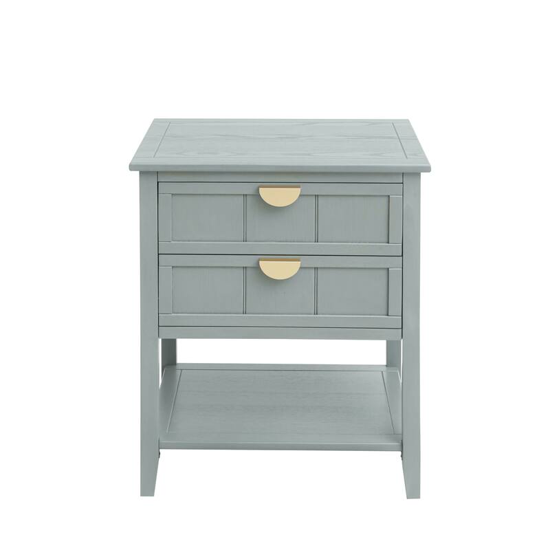 Roomfitters 2 Drawer Side Table, Wooden Nightstand End Table with Storage for Bedroom, Living Room, Light Grey