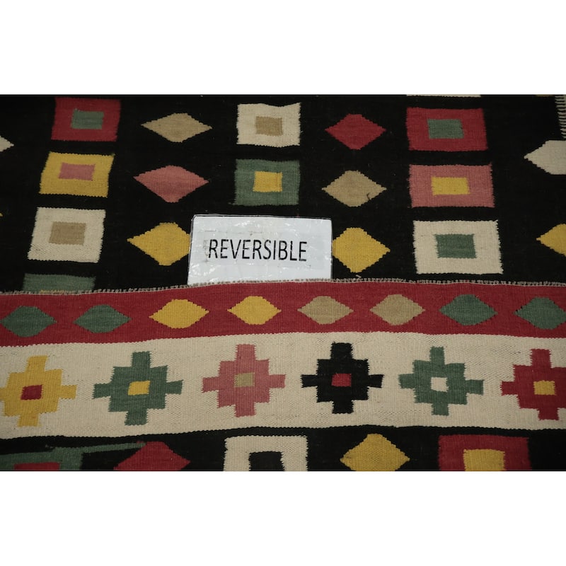 Hand Woven Oriental 100% Wool Carpet Southwestern Tribal Black Kilim Area Rug - 8' 8'' X 5' 8''