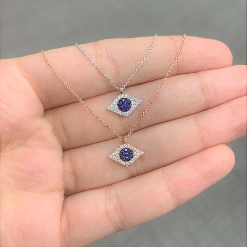 Joelle Evil Eye Necklace Diamond & Sapphire 14k Gold 1/10 ct TDW Gift for Her