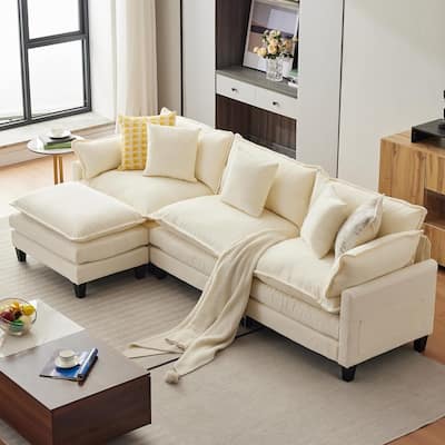 112.2" Sectional Cloud Couch, Modular Sectional Couches Sofa for Living Room with Movable Ottoman, 3-Seater Chenille