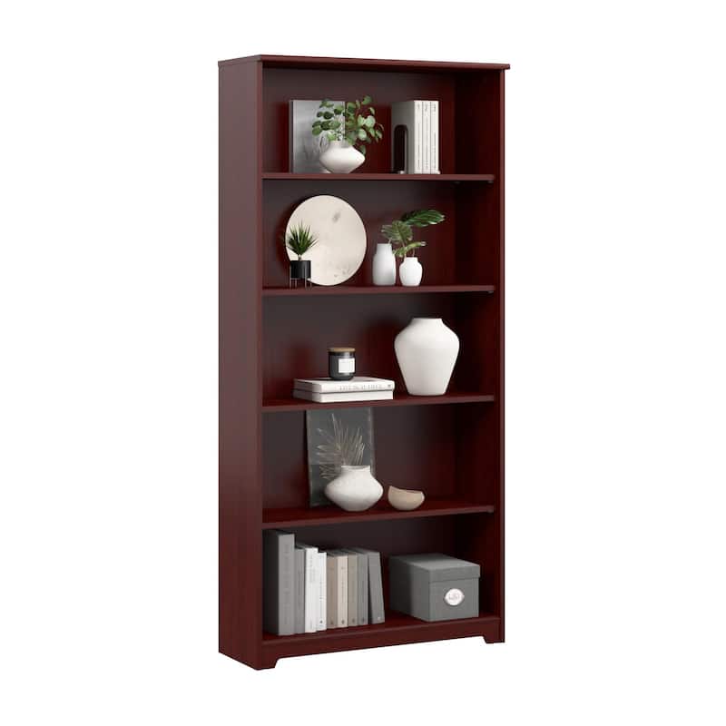 Bush Furniture Cabot Tall 5 Shelf Bookcase with Adjustable Shelves - Harvest Cherry