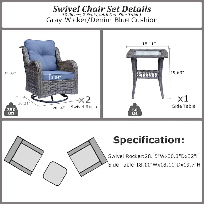 Outdoor Patio Wicker Furniture Swivel Rocker Chairs Set with Cushions