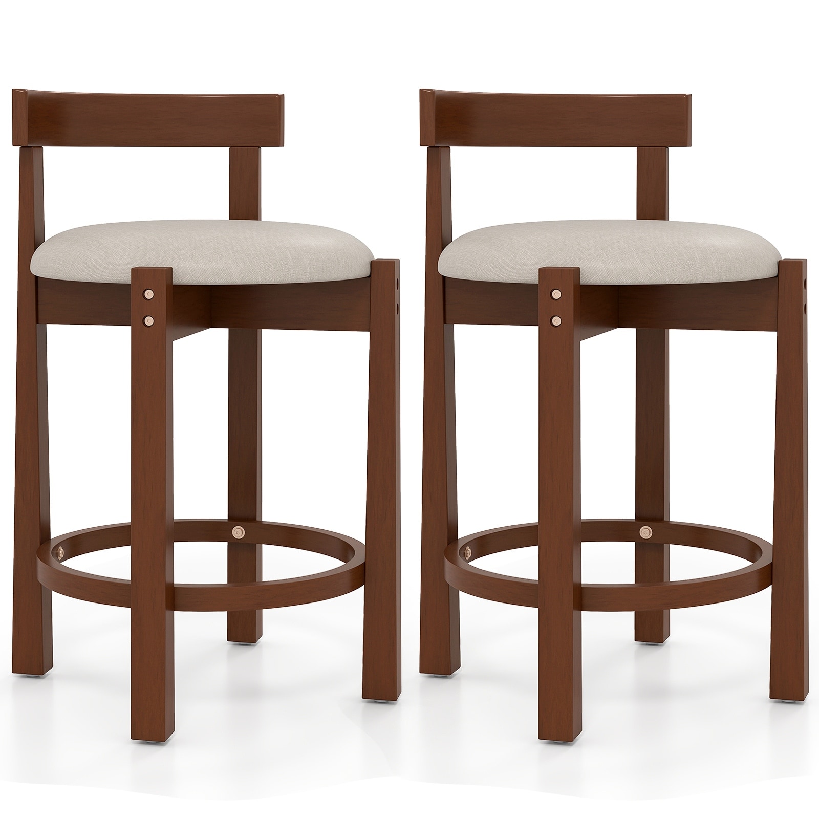 Gymax 24'' Counter Height Bar Stools Set of 2 w/Backrests & Footrests