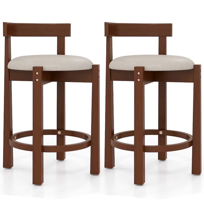 Gymax 24'' Counter Height Bar Stools Set of 2 w/Backrests & Footrests - Counter Height - Walnut, Beige - Set of 2