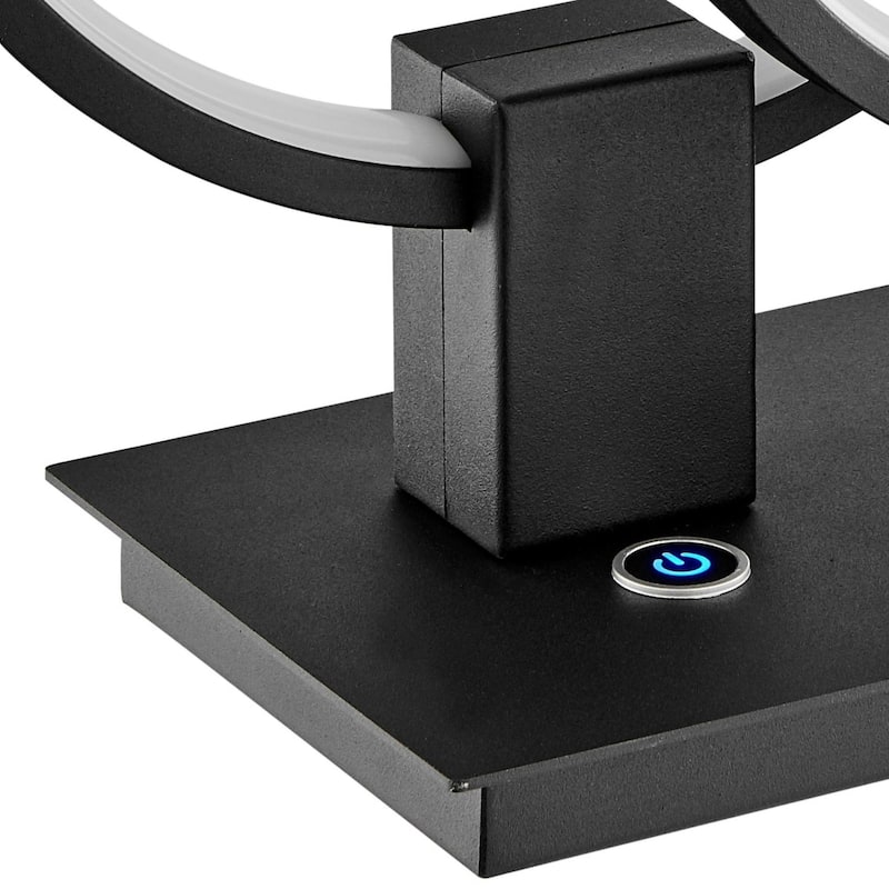 Black Metal Double Circle LED Table Lamp with Touch Switch and Dimmer - 6” x 15” x 15” (D x W x H)
