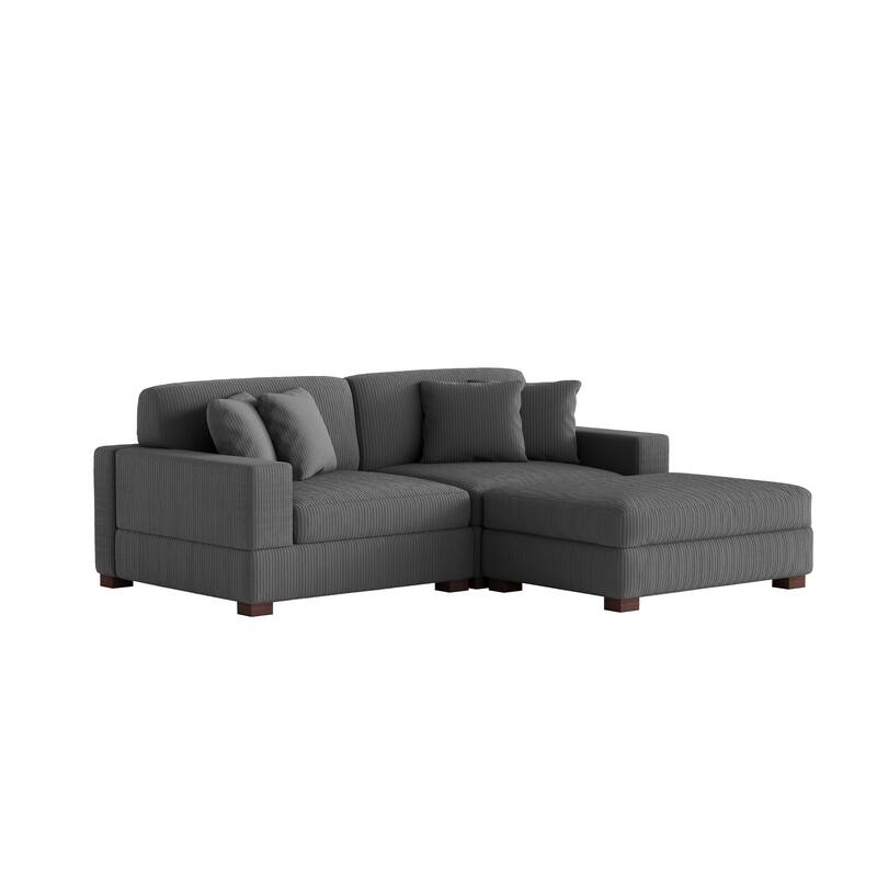 Ella 82" W/ 118" W Corduroy Modular Sectional Sofa with Ottoman