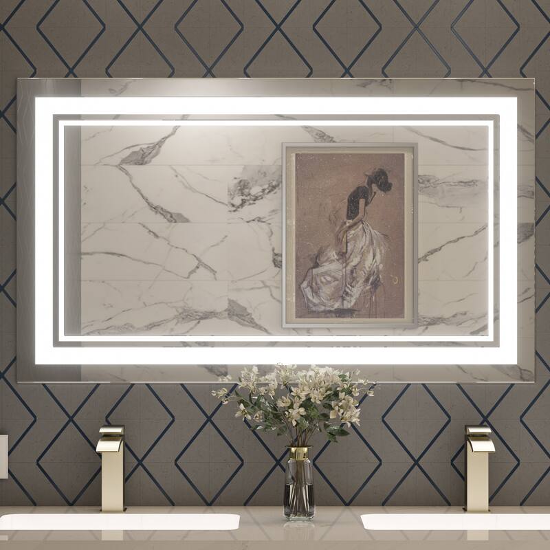 Keonjinn LED Front Light Bathroom Vanity Wall Mirror, 3 Color Temperatures, Anti-fog - 24x36
