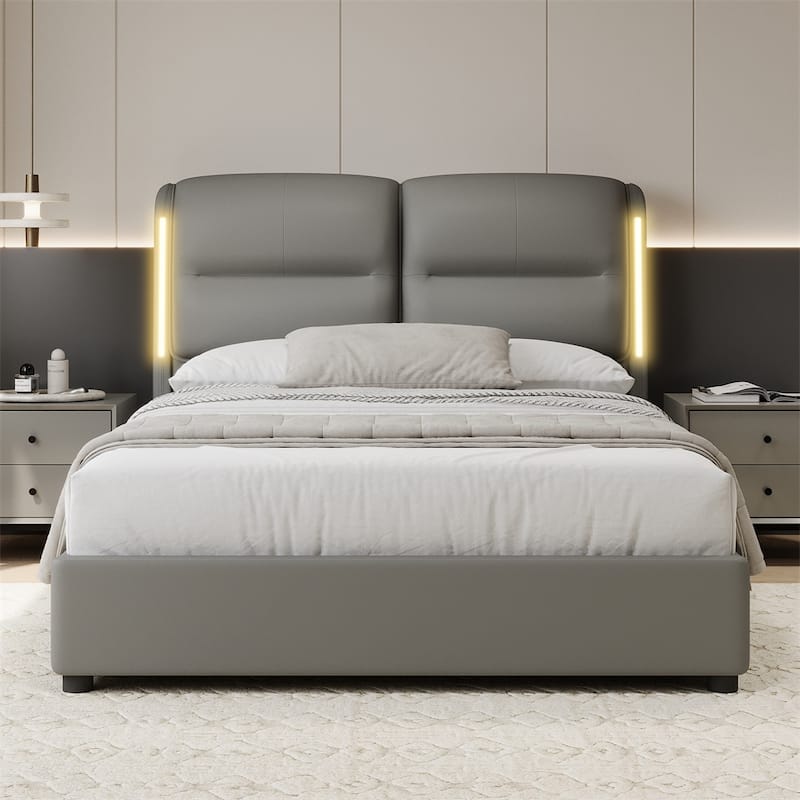 Upholstered Queen Size Hydraulic Platform Bed with Lift Up Storage - Grey