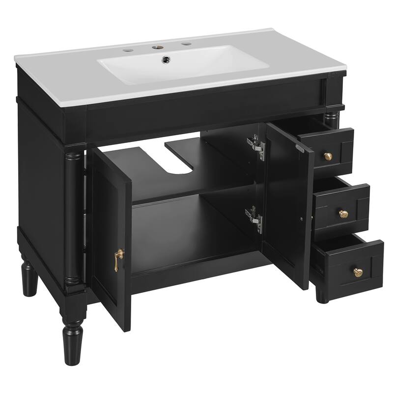 GDFStudio - Hellie 36" Modern Bathroom Vanity with Ceramic Sink - Soft-Close Doors, Drawers & Adjustable Storage