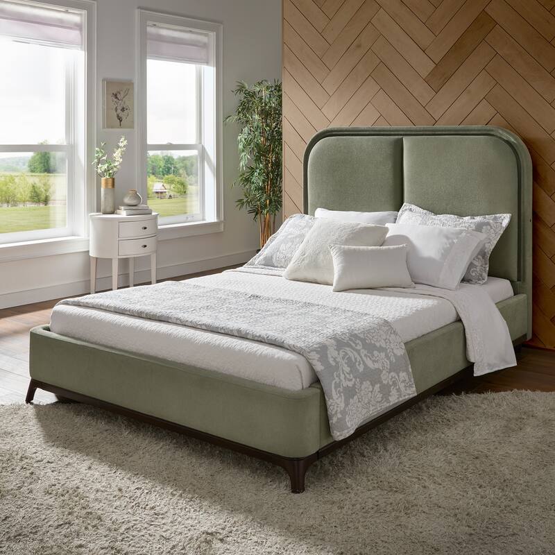Tremont Curved LED Upholstered Platform Bed with Under-Bed Lighting by iNSPIRE Q Modern