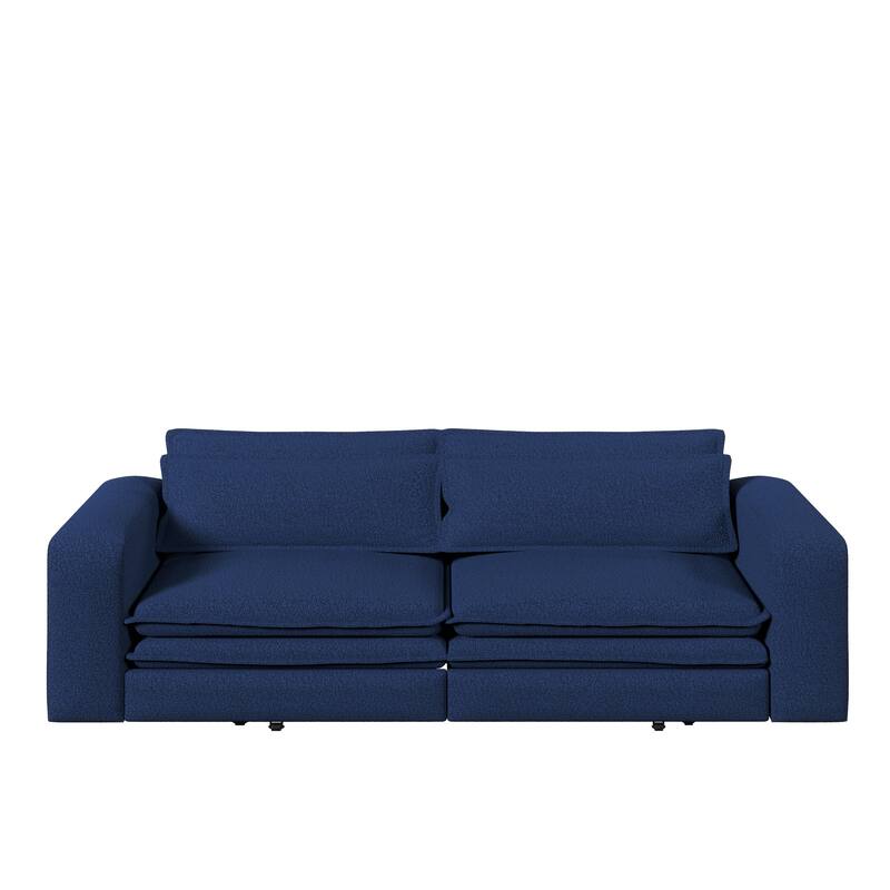 93" Convertible Sleeper Sofa Bed with Chaise Lounge, 3-in-1 Pull Out Sofa Couch, Teddy Fabric Loveseat Sofa w/ 2 Lumbar Pillows