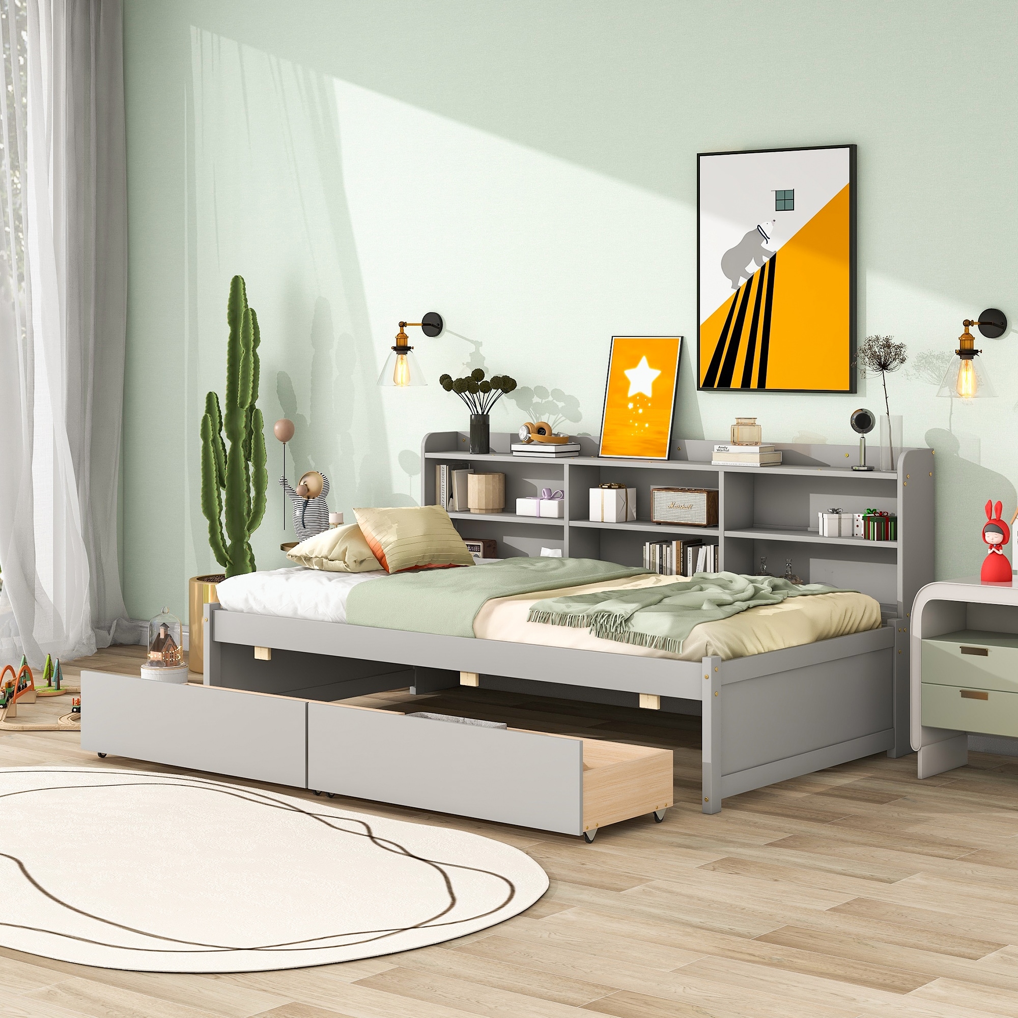 Twin Bed with Side Bookcase Drawers