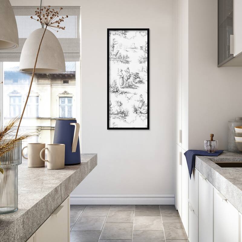 Amanti Art Framed Fabric Pinboard Toile Design in Grey by Baxter Mill Archive Printed Bulletin Board