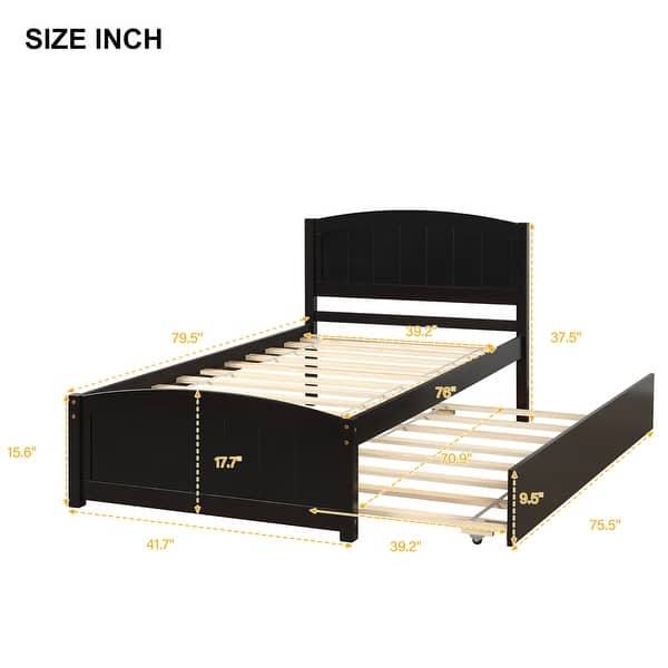 Twin Size Platform Bed with Trundle,Elegant Wood Frame for Maximized Space and Guest Accommodation