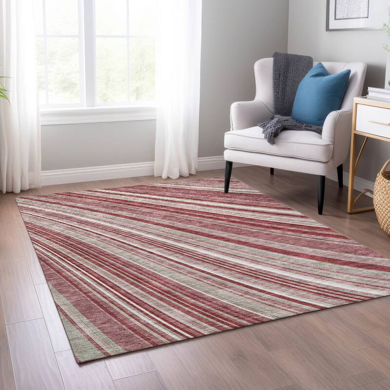 Machine Washable Indoor/ Outdoor Stripe Wave Chantille Rug