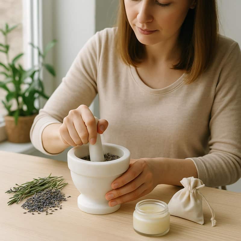 Creative Home Off-White Marble Mortar and Pestle Set, 5.25" Diam. x 4.5" H