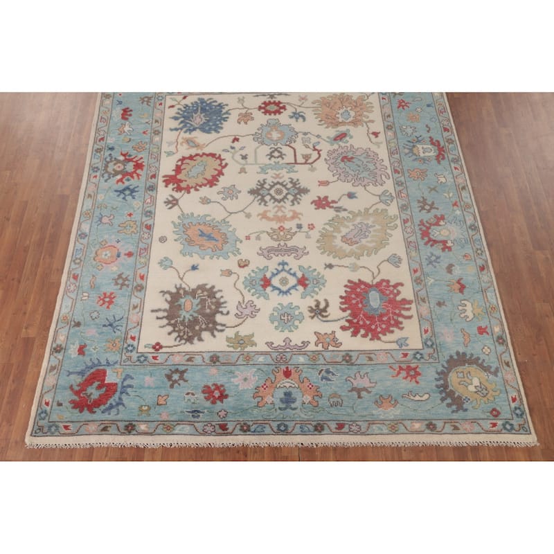 Floral Oushak Area Rug Hand-Knotted Wool Carpet - 8'0"x 9'8"