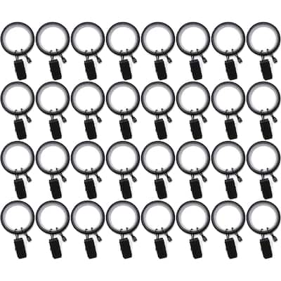 32PCS 1.25" Drapery Curtain Rod Rings for 1" Rod with Clips, Eyelets and Nylon Inserts