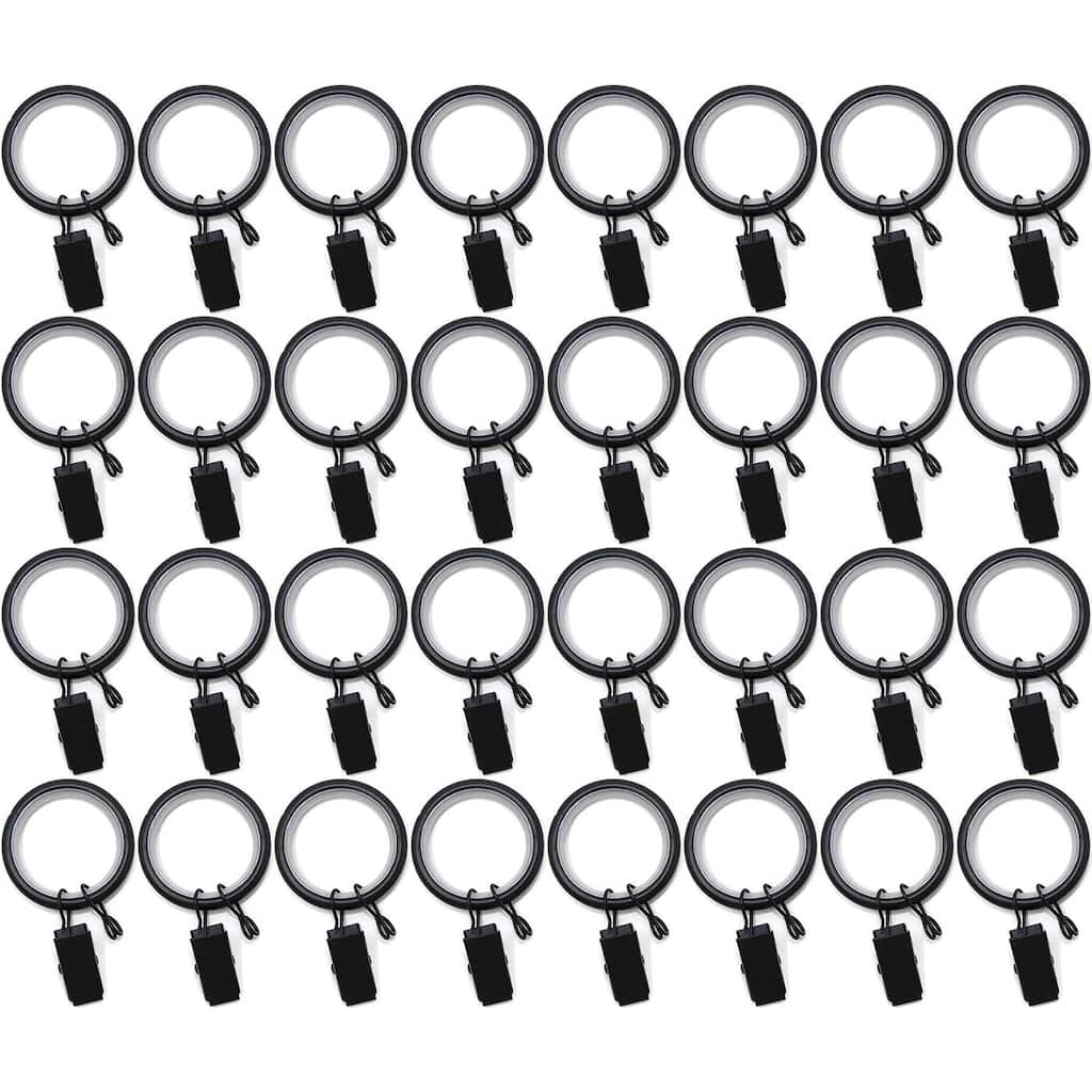 32PCS 1.25" Drapery Curtain Rod Rings for 1" Rod with Clips, Eyelets and Nylon Inserts