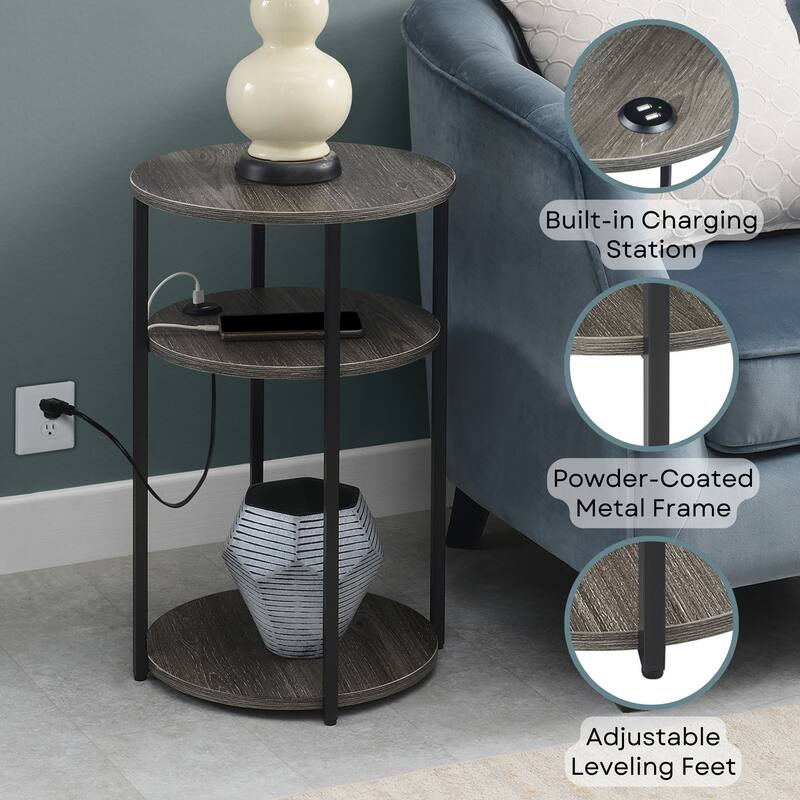 Convenience Concepts Designs2Go Simon 3 Tier End Table with USB Ports