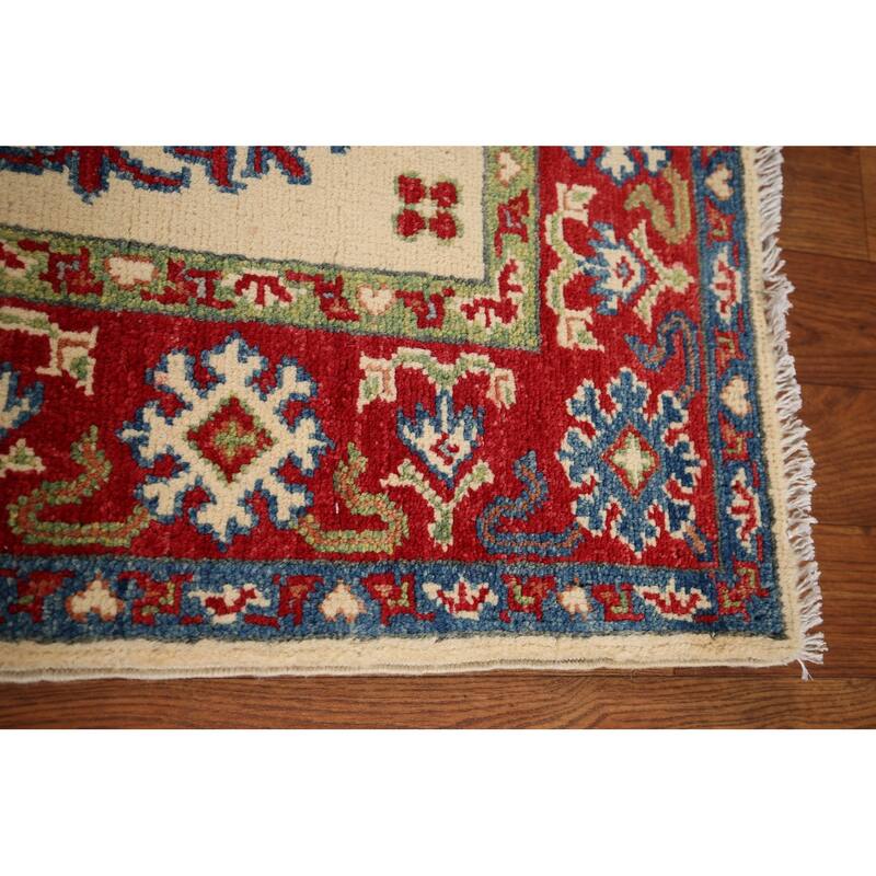 Kazak Oriental Runner Rug Hand-Knotted Traditional Beige Wool Carpet - 2'8" x 25'4"
