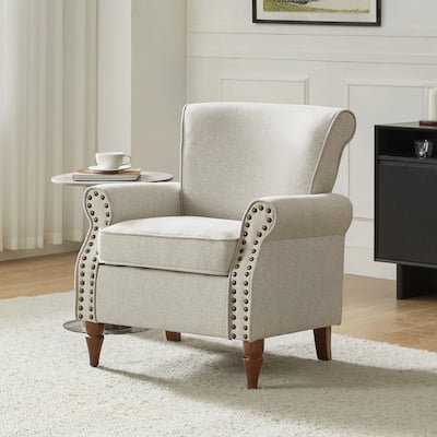 Nyctelius Upholstered Comfy Accent chair with Classic Turned Wooden Legs and Nailhead Trim by HULALA HOME