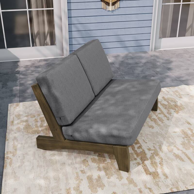Teak Outdoor Armless Lounge Chair Set Loveseat with Cushions