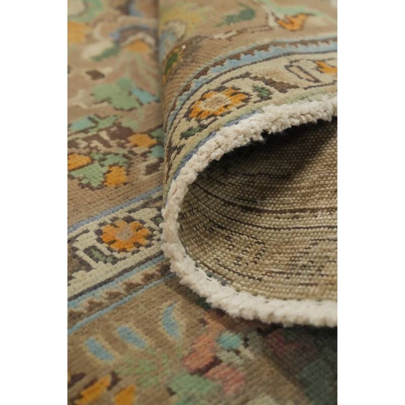 Hand Knotted Oriental 100% Wool Carpet Traditional Floral Brown Tabriz Area Rug - 9' 8'' X 6' 10''
